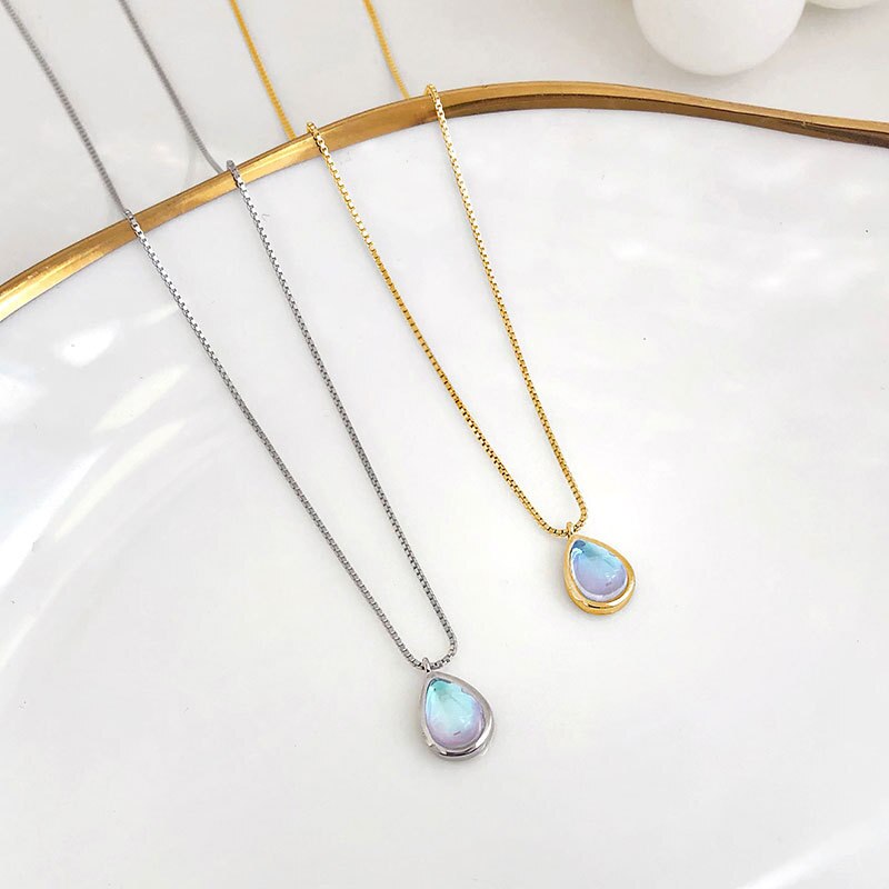 S925 argento Aurora gradiente goccia d&#39;acqua pietra di luna collana pendente regalo per feste banchetto gioielli donna 2021