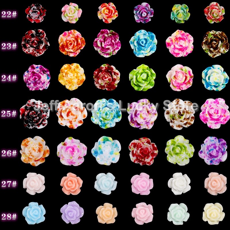 Blandet stil negler harpiks rose blomster cabochons cameo baseinnstilling 6mm 3d turkise rose blomster neglekunst dekorasjon tilbehør