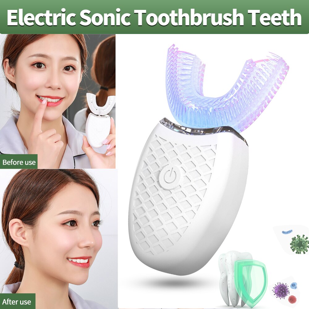 360 Graden Sonic Elektrische Tandenborstel Automatische Siliconen Tandenborstel Usb Oplaadbare Tanden Cleaner Blauw Licht Whitening Tand