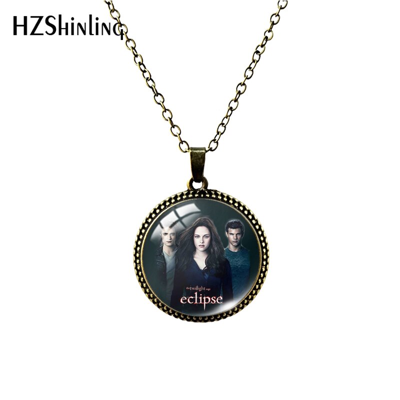 Twilight Movie Pattern 25mm Glass Cabochon Antique Necklace Handmade Glass Jewelry: black / Dark Gold