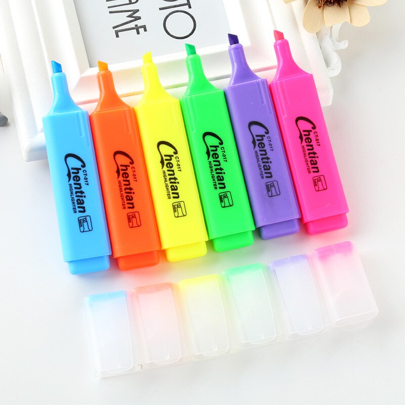 6 Stks/set Leuke Candy Kleur Markeerstift Briefpapier Hoge Capaciteit Headed Fluorescerende Marker Pen Mark Pen Kantoor Schoolbenodigdheden