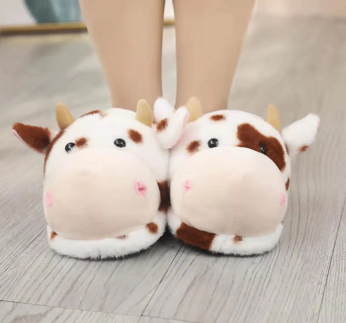 Kawaii Cow Plush Home Slippers Girls Home Non-slip Slippers Cute Animal Home Shoes Indoor Home Cow Cotton Slippers