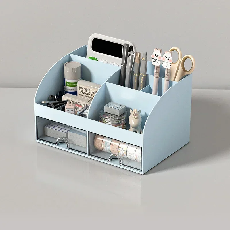 Desktop Storage Box Transparent Storage Box Capacity Transparent Desktop Organizer Drawer Box with Pen Holder Ideal Makeup: SKY BLUE