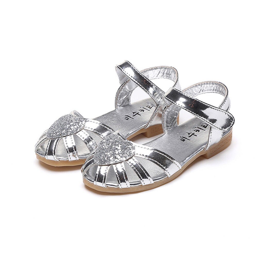Børn baby piger blød sål sandaler småbørn sommer sko hjerte sandal: Sølv / 4