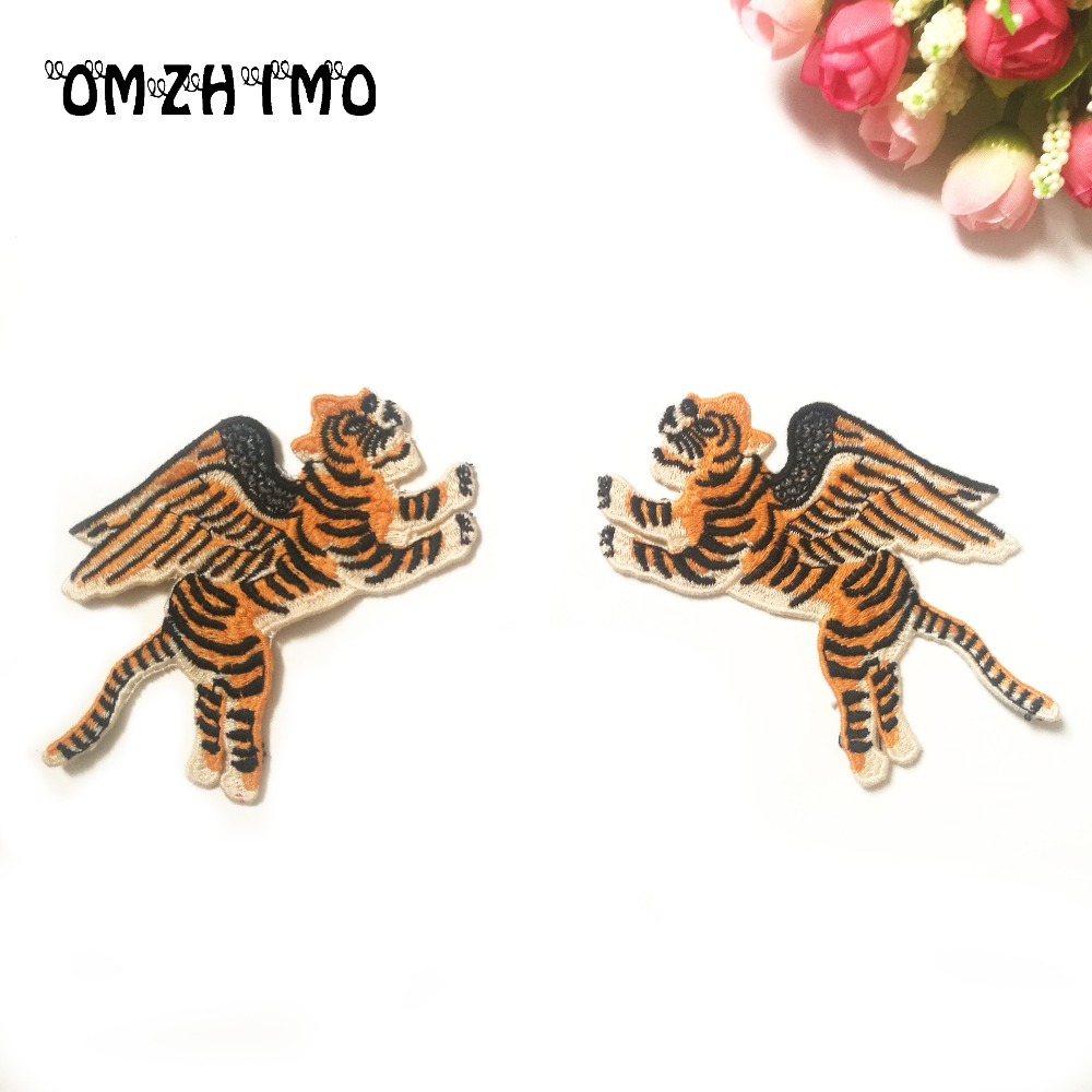 Parche bordado de con alas de tigre y mosca pequeña, apliques para coser, parches para camisa, bolso, chaqueta, insignias para ropa de animales