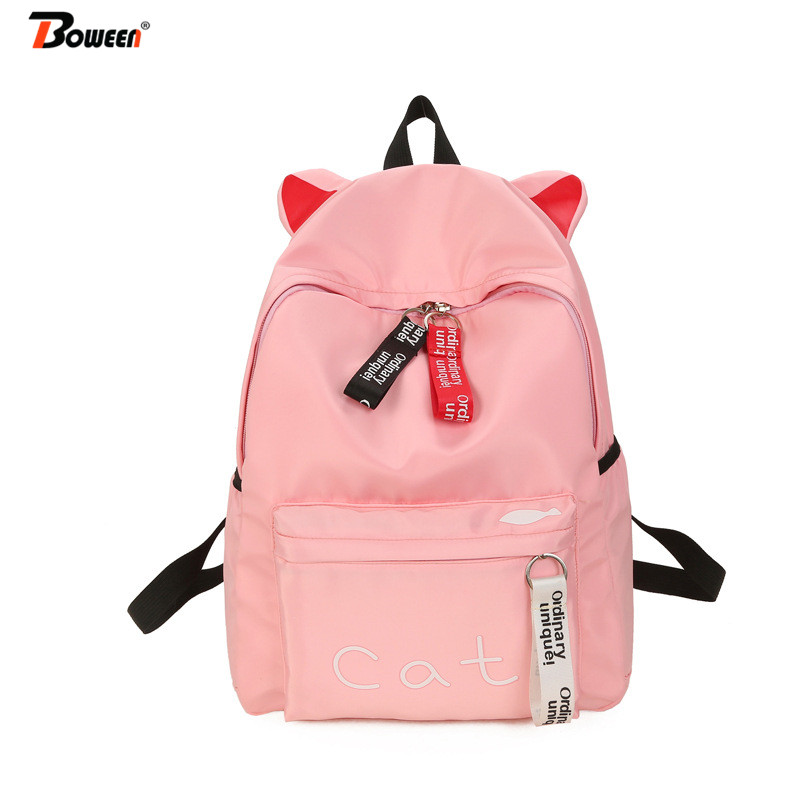 Teens Women Backpack Schoolbag for Girls Teenage pink School Bags Cute Cat Ears Nylon Back Pack Female Book Bag Casual