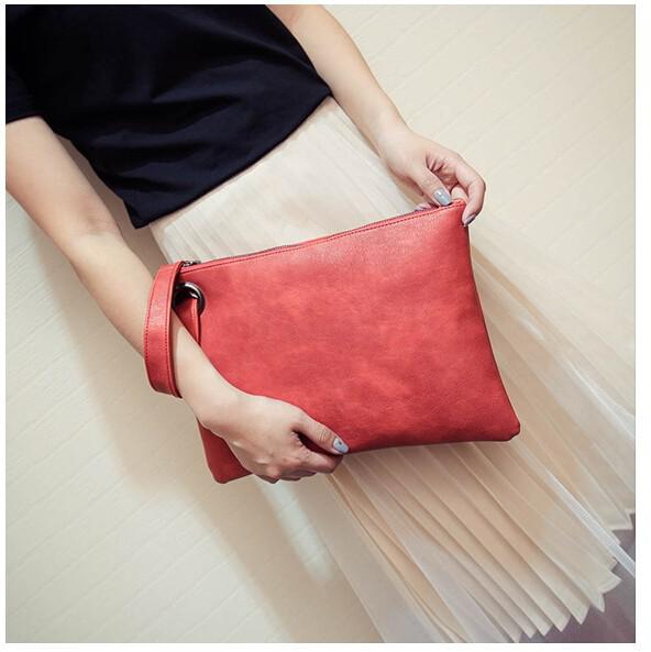 Korea kuverter clutch store tegnebøger dag clutches pu retro håndtaske simpel afslappet kvinder taske pung: Rød