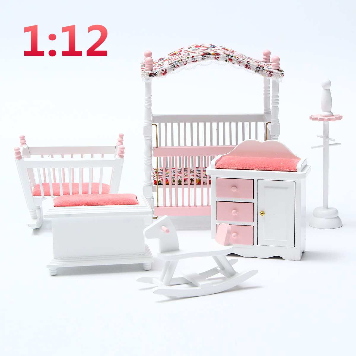 6pcs/set Wooden DIY Mini Dollhouse Bedroom Furniture Toys Set 1/12 Simulation Furniture Model Toy for Doll House Decoration