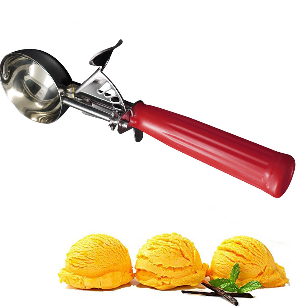 Ice Cream Spoon Stack Cake Decorating Tools Trigger Stainless Steel Glacon Ice Cube Scooper Gadget Kitchen Accessories Freezer: Red