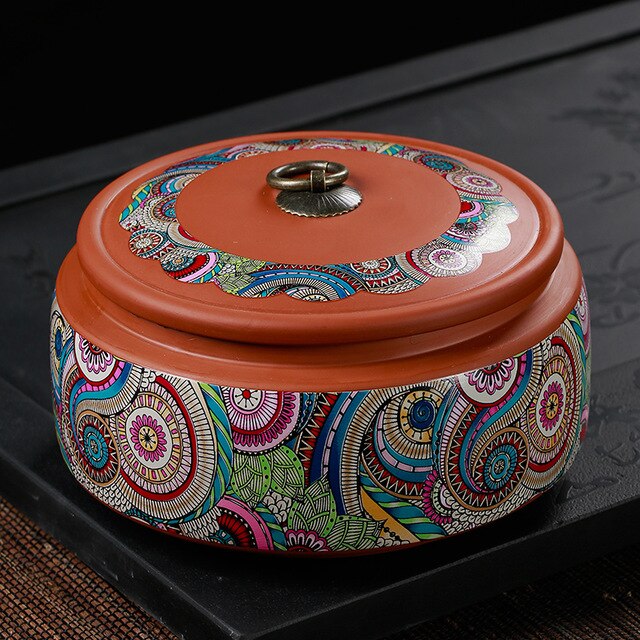 Caja de almacenamiento de té de estilo chino Puer, cajas de sellado de de arte púrpura Natural, tarros de café, granos, recipiente de Caddy, bandeja de caramelos y nueces: Pattern 12