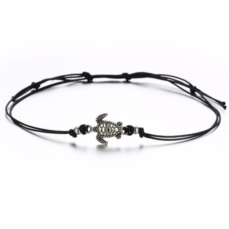 Boho Style Ankle Bracelet Bohemia Sea Turtle Starfish Charms Beach Anklets For Women Handmade Leg Bracelet Foot Jewelry Anklet: Turtle-Black