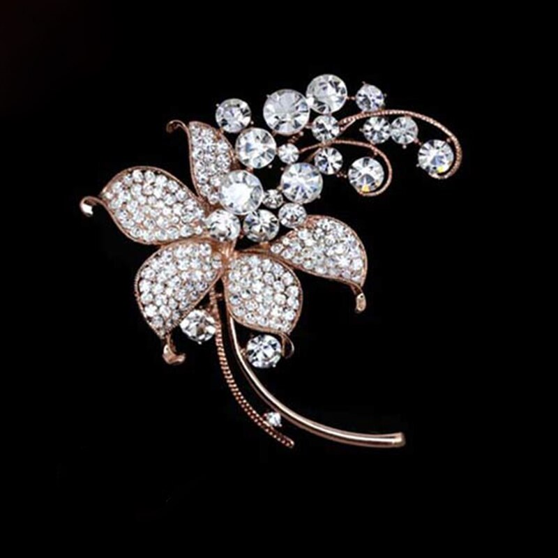 Big Pink Crystal Flower Brooch Rhinestone Pin Romantic Wedding Bride Bridesmaid Large Brooches For Woman Jewelry