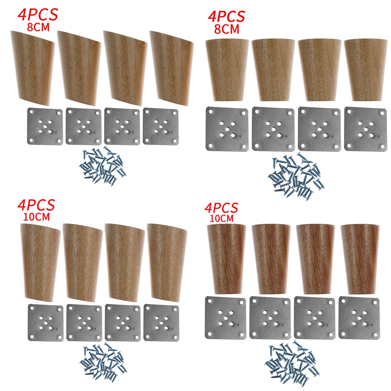 4Pcs Solid Wood Furniture Inclined Cone Replacement Feet with Screws and Mounting Plate Compatible for Sofa Bed Table and Chair