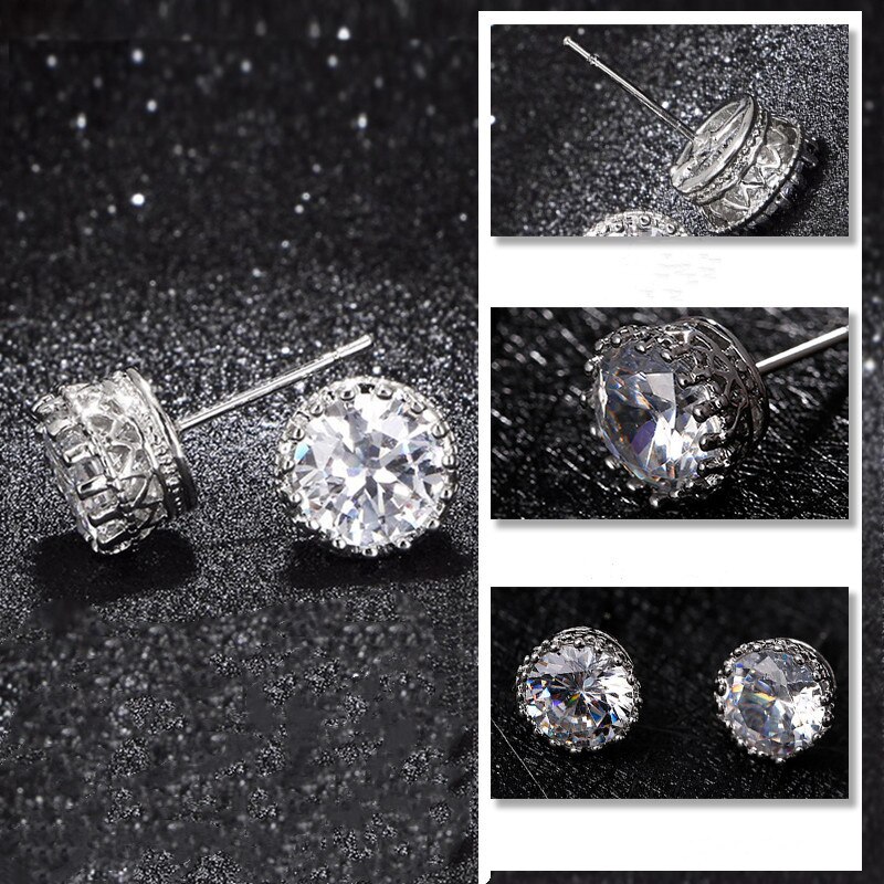 Stud Earrings For Women Solid S925 Silver Cubic Zirconia Brincos Bridal Wedding Engagement Fine Jewelry E001