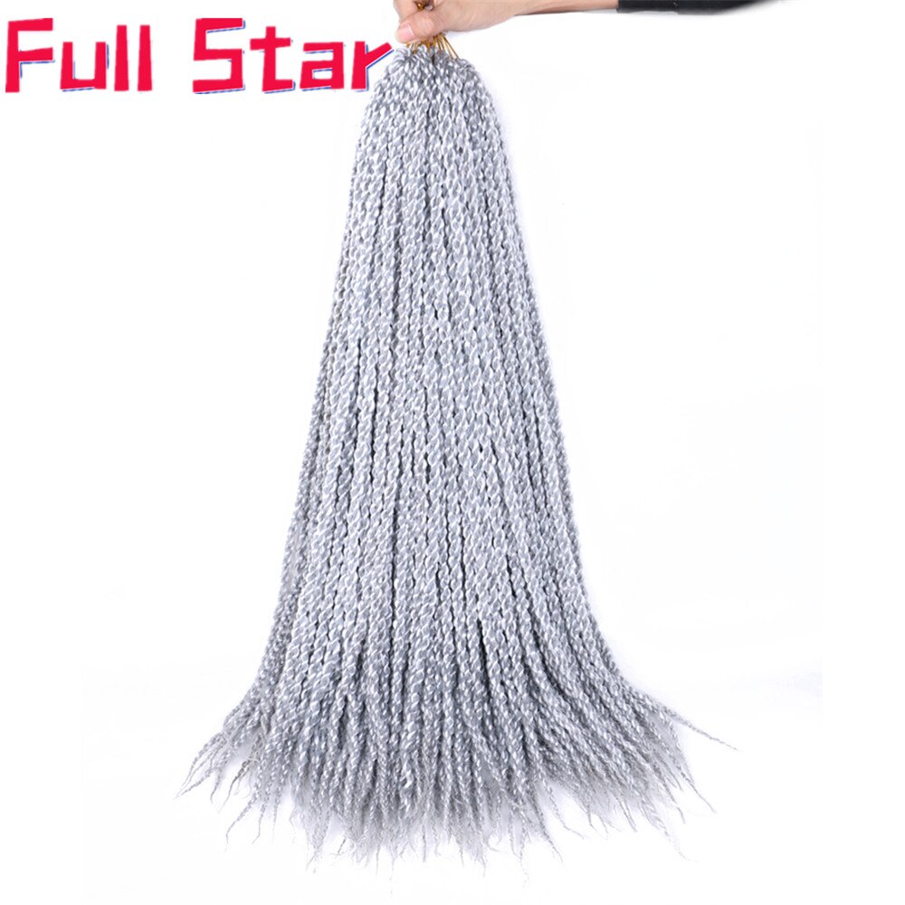 Full Star-extensiones de cabello para mujer, 22 ", 3D Cubic Twist, trenzas de ganchillo, 12 hebras, degradado, insecto negro, pelo trenzado sintético: #Gris plateado