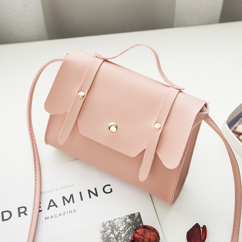 Spring Summer Pu Bag Women's Simple Portable Cross-Body Shoulder Bag Korean Version Square Sling Bag: Pink