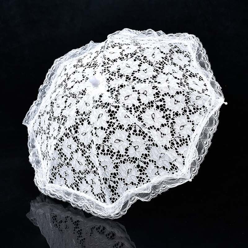 Sonnenschirm Baumwolle Stickerei Braut Regenschirm Weiß Elfenbein Spitze Sonnenschirm Regenschirm Hochzeit Regenschirm Dekorationen Foto Stütze: A5