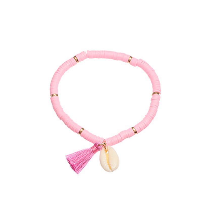 sommer Bohemien Ethnischen Meer Hülse Armbinde Frauen Quaste sandig Strand Natürliche Conch Bunte Armbänder Schmuck Für Mädchen: NZ1186Rosa