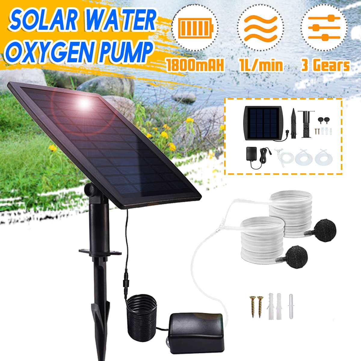 Solar Water Pump Outdoor Garden Fountain Fish Tank Pond Brushless Solar Energy Water Pumps Set 1L/Min 450mA Oxygenation Pump