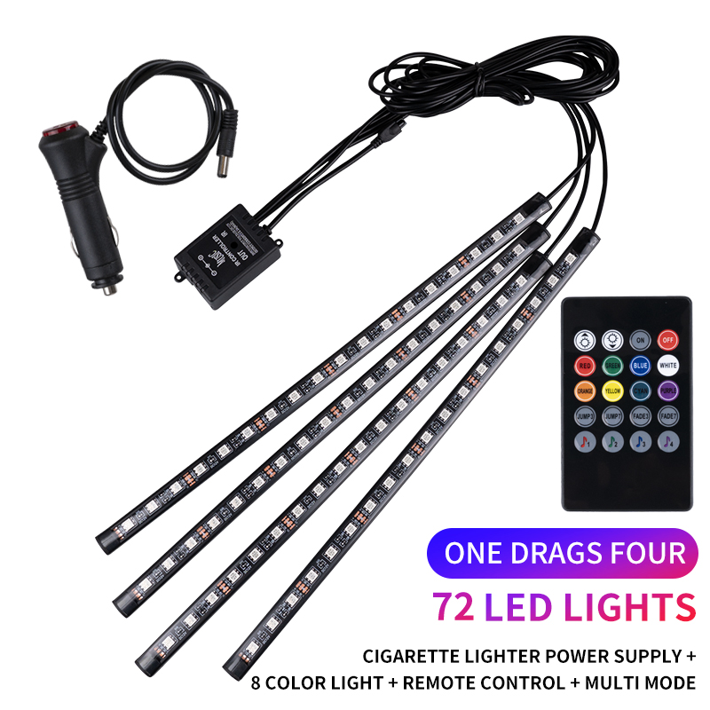 Kit de tira de luces LED de neón para Interior de coche, accesorios de retroiluminación RGB, aplicación remota, Control de música, lámpara decorativa automática: Azul oscuro