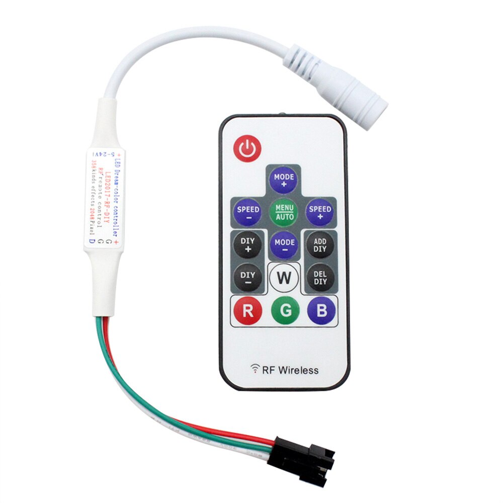 Trådløs  rf 14 nøgle 21 nøgle mini lille led pixel strip lys controller til  ws2811 sk6812 ws2812b 6803 1903 med fjernbetjening: 14 nøgle 5-24v rf-diy