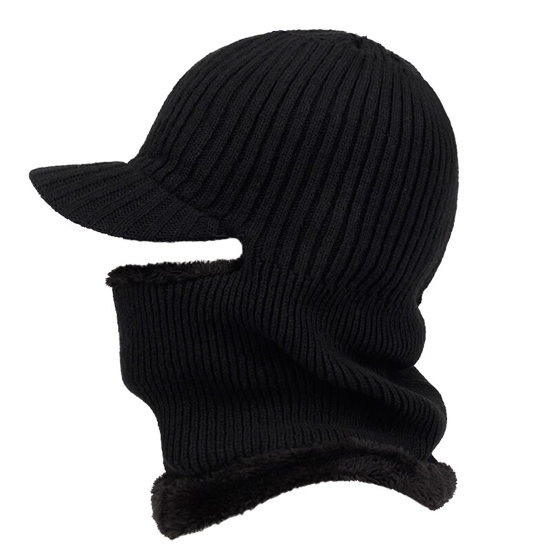 Männer Winter Gestrickte Sturmhaube Mütze Hütte mit Winddicht Visier Thermische Plüsch Futter Nacken Wärmer Radfahren Ski Maske Haube Kappe