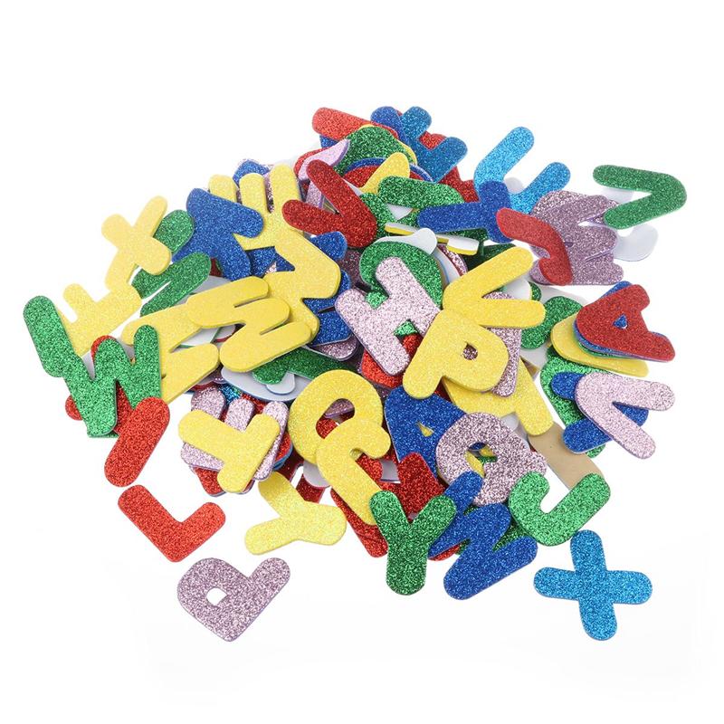 150 Stuks Diverse Kleuren Glitter Foam Stickers Brief Sticker Zelfklevende Letters Voor Kids Nursery Kleuterschool