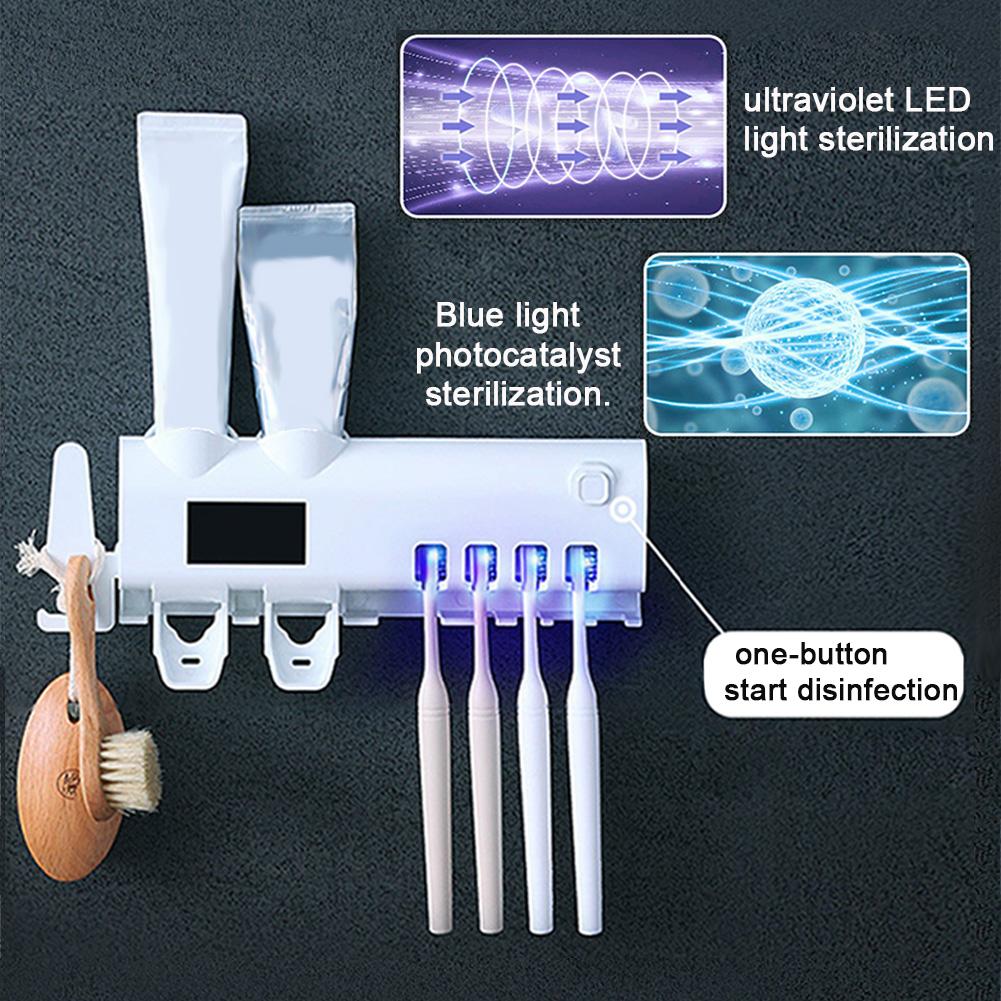 Ultraviolet Tandenborstel Sanitizer Solar Usb Oplaadbare Tandenborstel Sterilisator Wandmontage Tandpasta Organizer Voor Badkamer