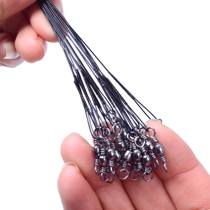 20 Pcs Bags Anti-bite Fly Leash Fishing Lead Line Rope Wire Leading Line Swivel Stainless Steel Rolling Swivels 15/20/25/30cm