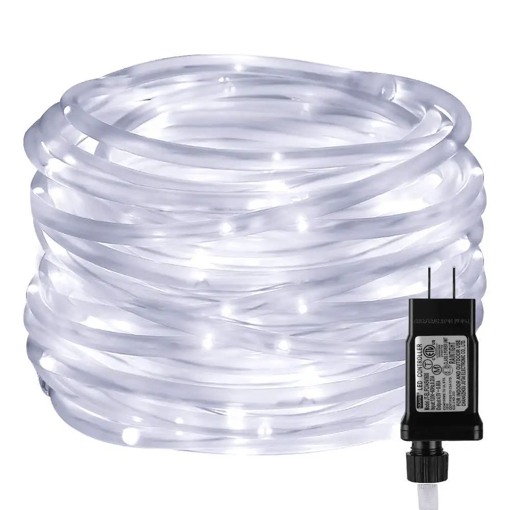 Corde lumineuse LED de noël basse tension, 8 modes, étanche, 12M, 100LED, Tube clair extérieur, corde lumineuse et chaîne pour terrasse, Patio, jardin