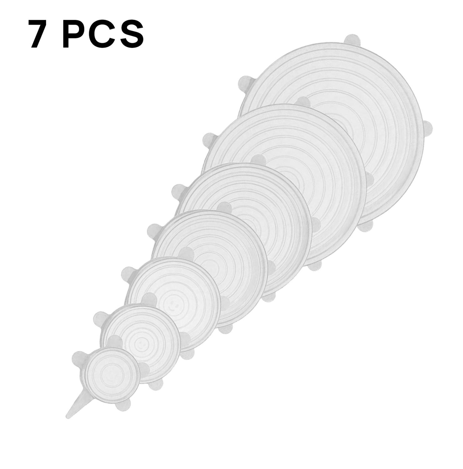 7PCS XXL Reusable Silicone Caps Food Cover Adjustable Stretch Bowl Lids Kitchen Wrap Seal Fresh Keeping Cookware Accessories: 7pcs white
