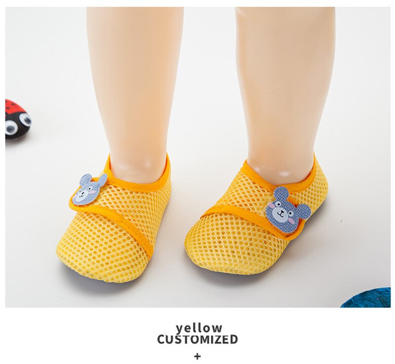 Newborn Baby Girl Boy Mesh Breathable Shoes Socks Infant Soft Sole Comfortable Cotton Cartoon Anti-slip Shoe Toddler Floor Sock: Yellow / S(8-15M)