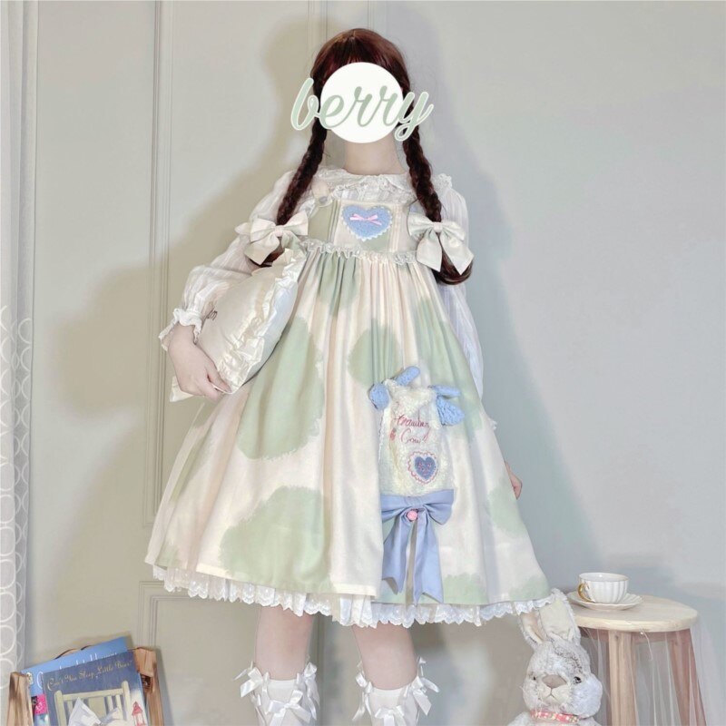 Hstar Pink Lolita Kawaii Milk Cake Cow Print Lolita Dress Jsk Japanese Tea Party Lolita Daily Princess Dress Multiple Colors