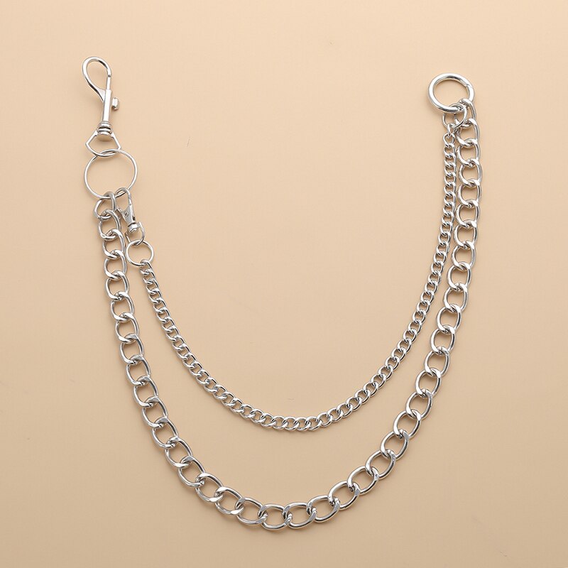 2 Layer Metal Silver Color Belt Chain Rock Punk Style Hip-hop Pants Chain Waist Belt Unisex Trouser Accessories Good