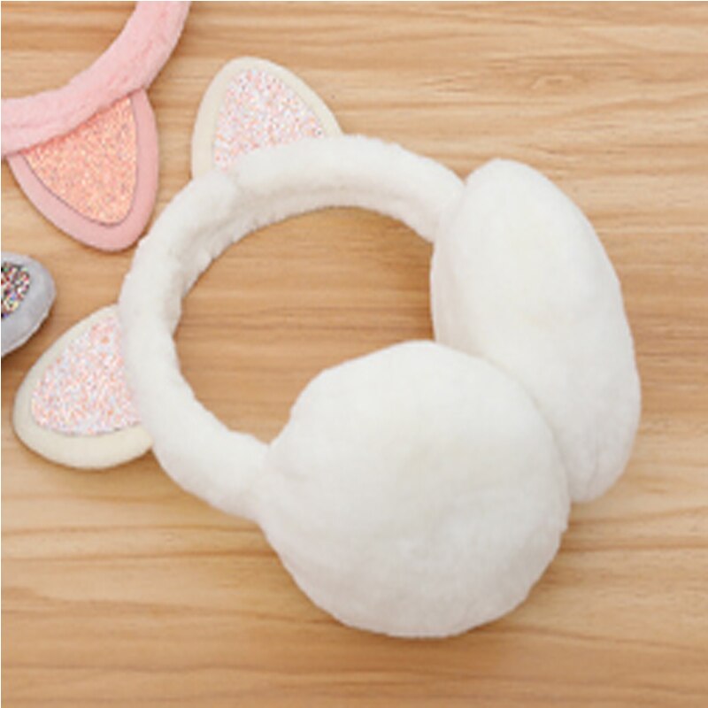 Cache-oreilles en fourrure à paillettes pour femme et fille, couvre-oreilles en peluche, doux et mignon, offre spéciale: WHITE