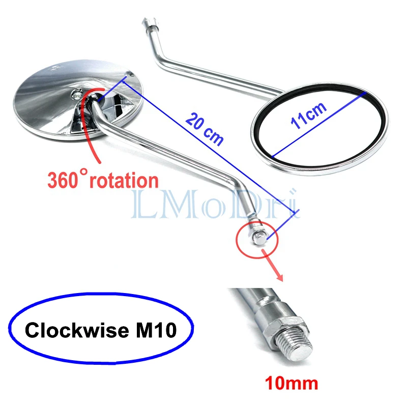 Espejo retrovisor Universal LMODRI para motocicleta, espejos retrovisores de 8mm y 10mm para Honda: 10mm Thread