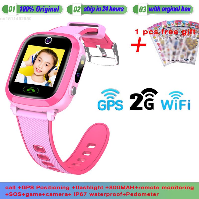 Geentiger Y96 kids Smart Watch GPS Wifi Position Call Flashlight Camera Game SOS iP67 waterproof Baby Smartwatch Children PK Q15: Pink