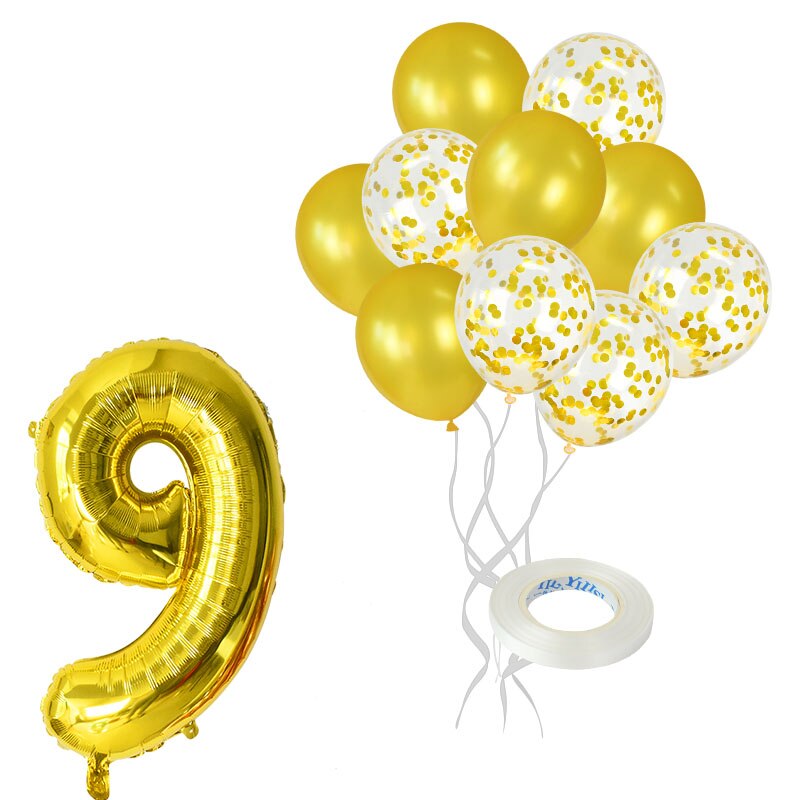 12Pcs/lot Rose Gold Number Foil Balloons Happy Birthday Balloons Baby Shower Kids 1st Birthday Party Decorations Number Balloons: gold-9