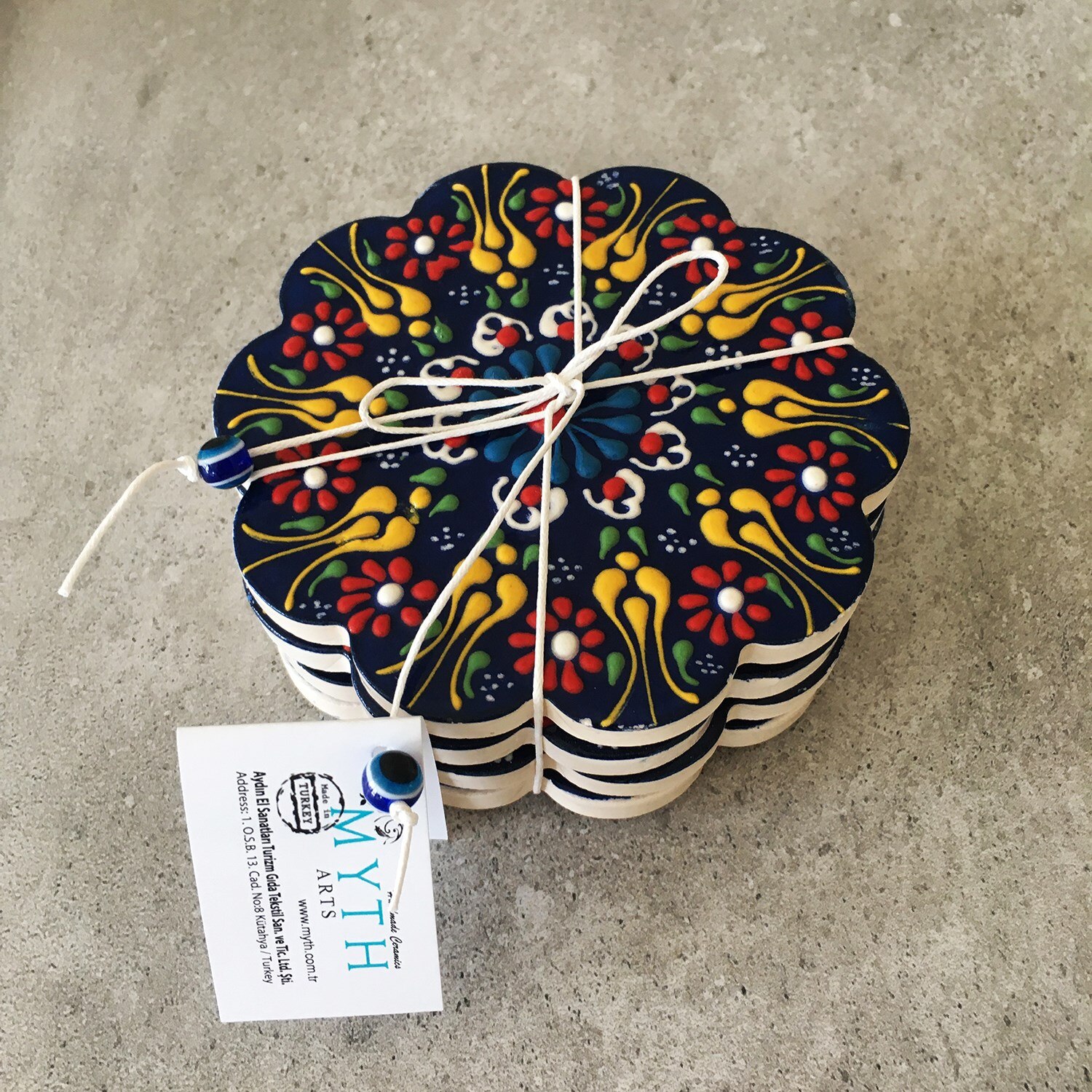 Tableworks Handmade Ceramic Coaster 4'lü Set-Lace Navy Blue