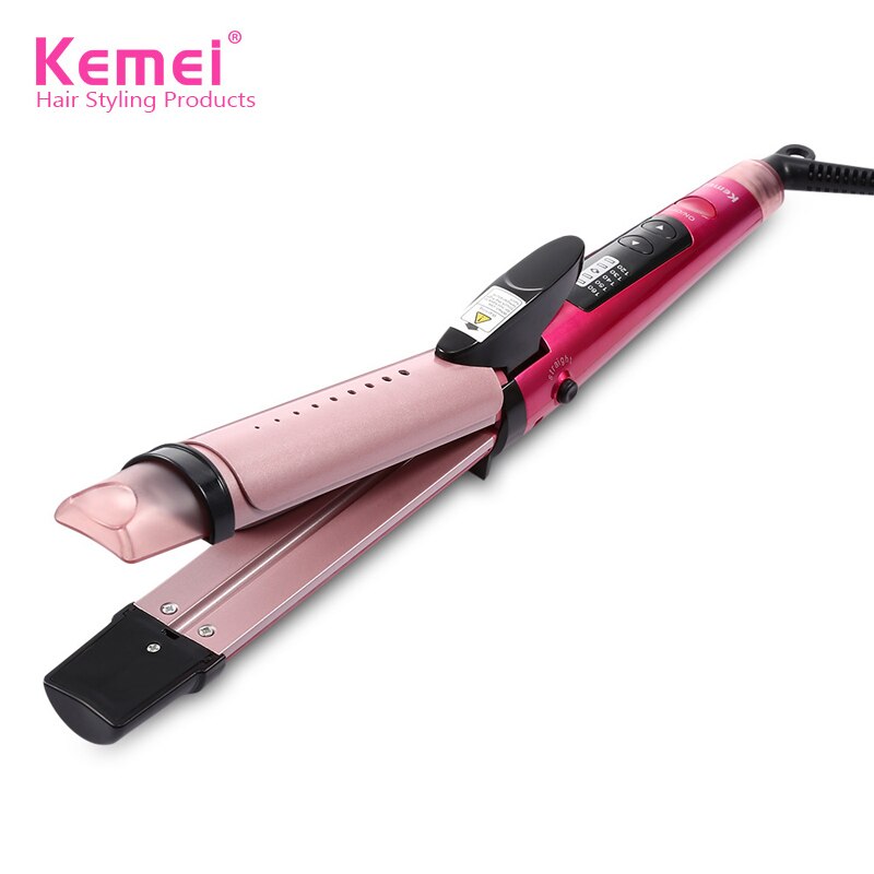 Kemei Steam Curling Iron Straightener 2 In 1 Electric Splint Perm Negative Ion Curling Rod Curls Straight Electric Curling Rod: no box