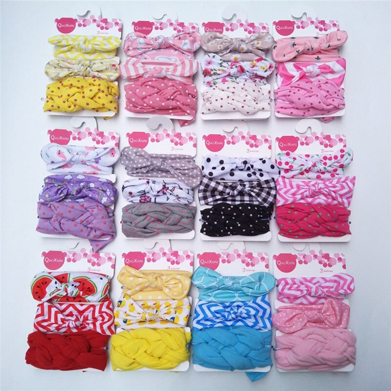 impostato 3 Accessori Capelli Bambina - fascia turbante Orecchie Coniglio Fiocco - Cotone Floreale Elastico