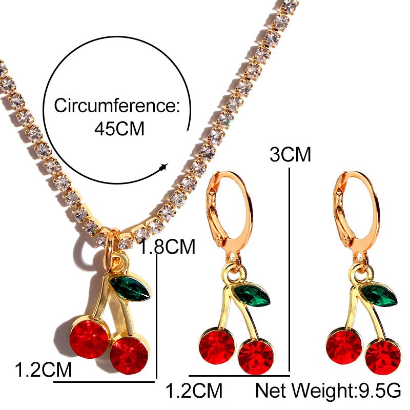 Koreanisch Süße Nette rot Kirsche Schmuck einstellen Für Frauen Bling Kristall Anhänger Halskette und Ohrring setzt Schmuck Party
