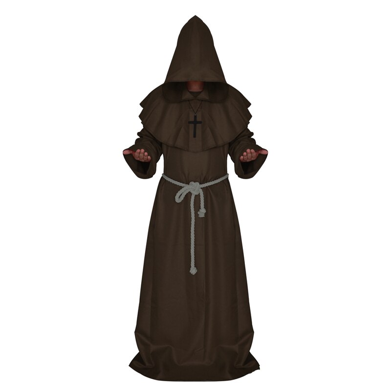 Halloween Costume Medieval Monk Priest Friar Cosplay Hooded Robes Cloak Cowl: White/Blue/Black/Coffee/Red Color