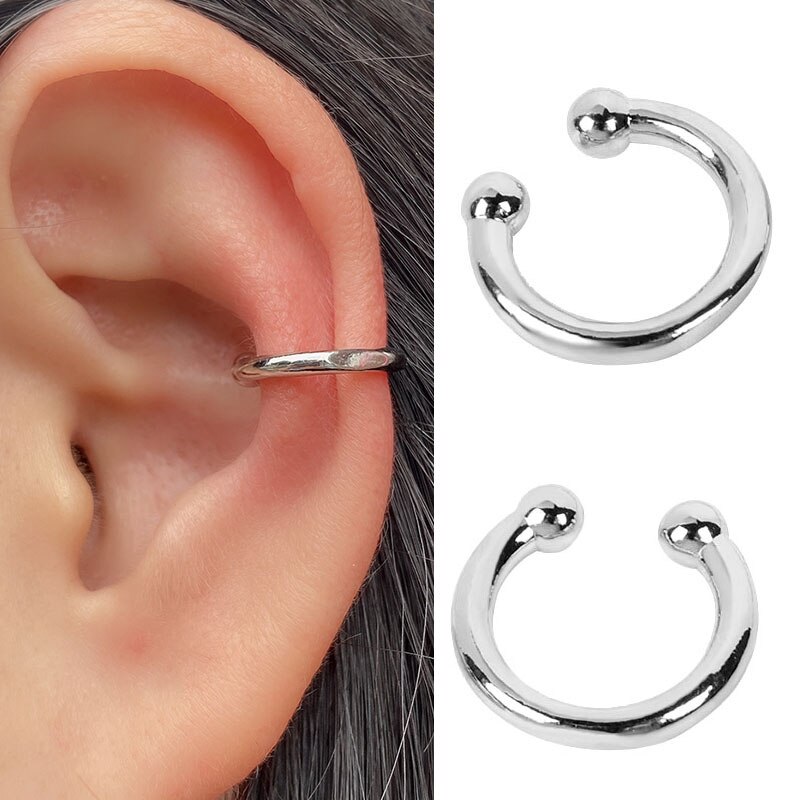 Brinco de punho geométrico feminino, brinco de clipe, sem piercing, dourado e prateado, com corrente de estrela e coração, joia de festa: 5 silver