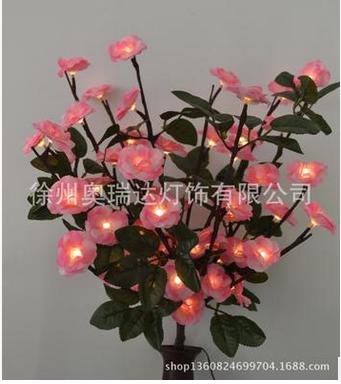 Battery 60 LED Blossom Rose Flower Branch Light in 20" with Green Leaf Decoration, 3V Voltage Timmer Battery Box: Warm LED Pink Rose