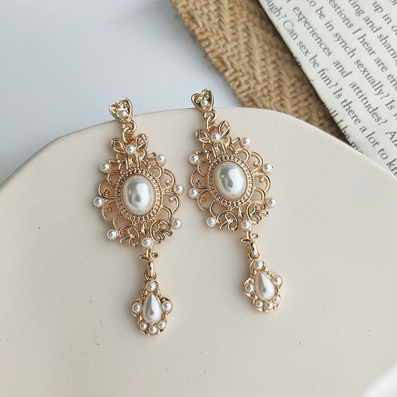 Vintage Palace Goldene Perle Hängen Ohrringe Für Frauen Hochzeit Barock Böhmen Feinen Tropfen Ohrringe Weibliche Elegante Schmuck: Heißes Stempeln