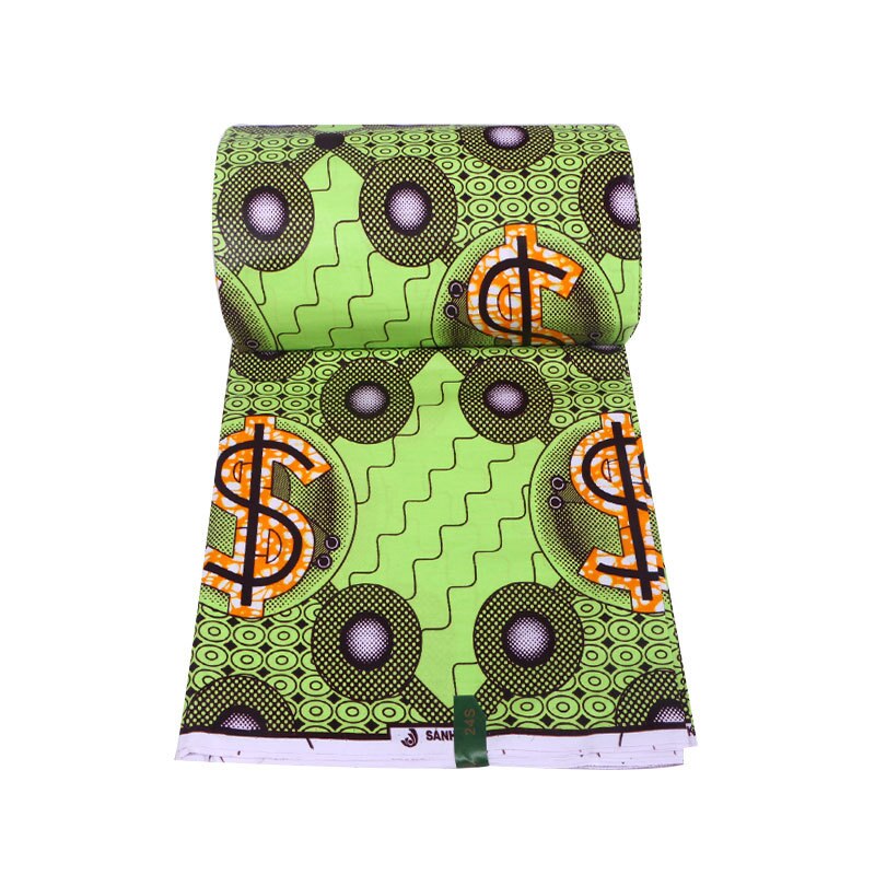 Modieuze Dollar Patroon Print Groen Patroon Print Afrikaanse Ankara Pagne Tissu Echte Echte Wax Stof: Default Title