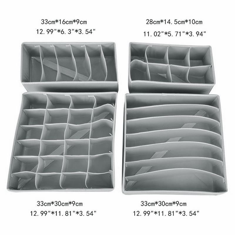 4pcs/Set Underwear Bra Organizer Storage Box 2 Colors Drawer Closet Organizers Boxes For Underwear Scarfs Socks Bra Multi Size: 4pcs-1 set C