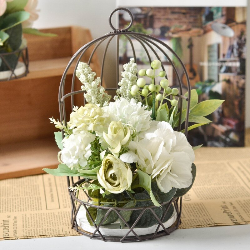 Jaula de medio Pájaro de Hierro para colgar en la pared, soporte de flores artificiales, adorno de ramo, decoración de pared de boda, balcón, accesorios de decoración del hogar: 11