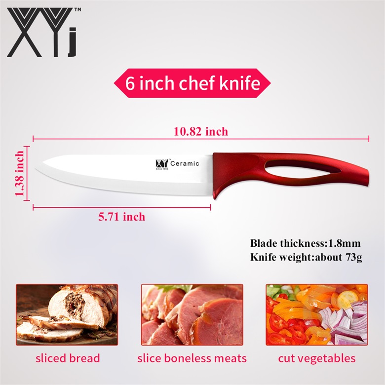XYj Ceramic Knives Kitchen knives Tool 3 4 5 6 inch Chef Knife Cook Set+Peeler White Black Blade Multi-color Handle: 6 inch Chef Knife